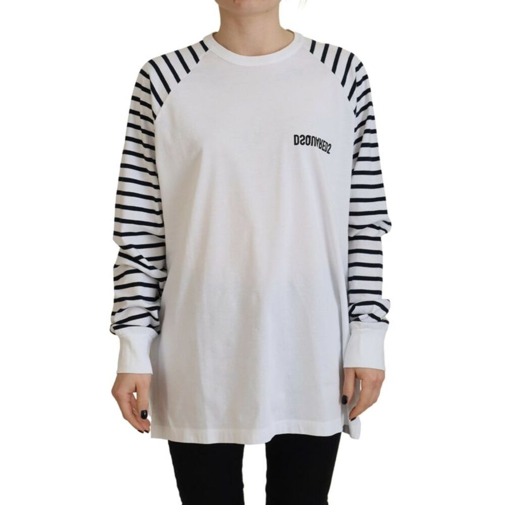 Dsquared² White Cotton Striped Crew Neck Short Sleeve Women's Sweater